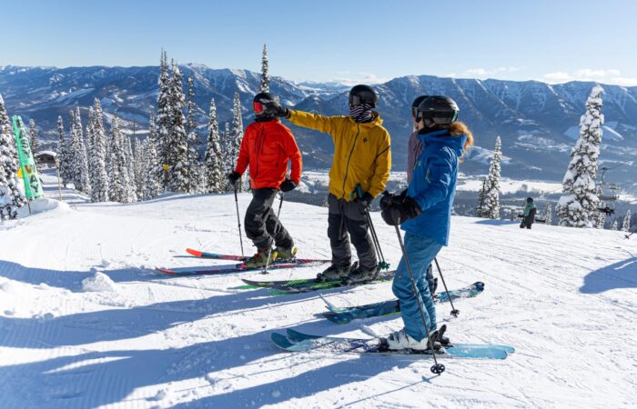 three skiers at fernie. Snowscene Travel for luxury ski travel.