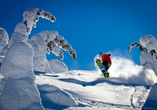Big White Ski Resort Canada Snowboarder On Mountain Snowscene Travel