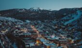 An aerial view of the lights of Deer Valley at night