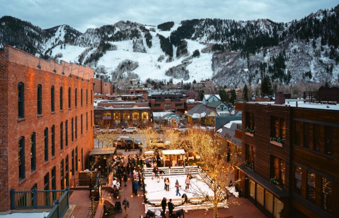 Aerial shot of the ice rink at Hotel Jerome