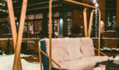 Outside view of a sitting area at Hotel Jerome on new years eve