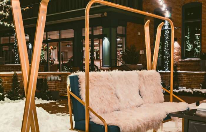 Outside view of a sitting area at Hotel Jerome on new years eve