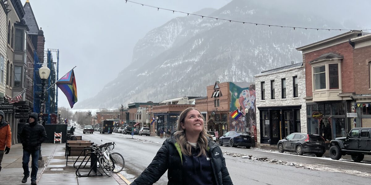 Snowscene's Emma in downtown Telluride. Snow holiday specialists.