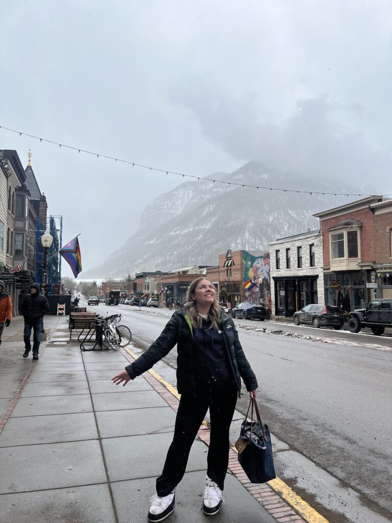 Snowscene's Emma in downtown Telluride. Snow holiday specialists.