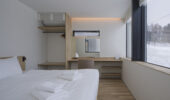 Tsu Tsu Furano modern bedroom with clean minimalist interior in Furano Japan