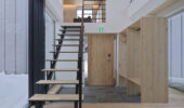 Tsu Tsu Furano interior staircase leading to second level accommodation in Furano Japan