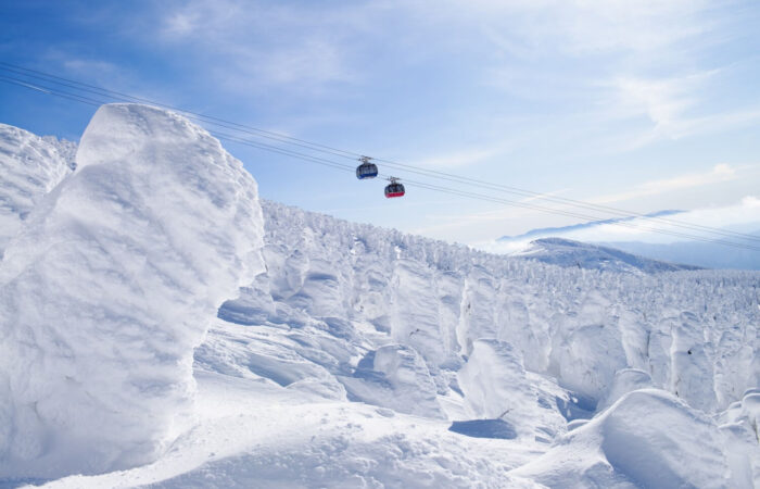 Snow-covered trees known as snow monsters at Mt Zao Japan