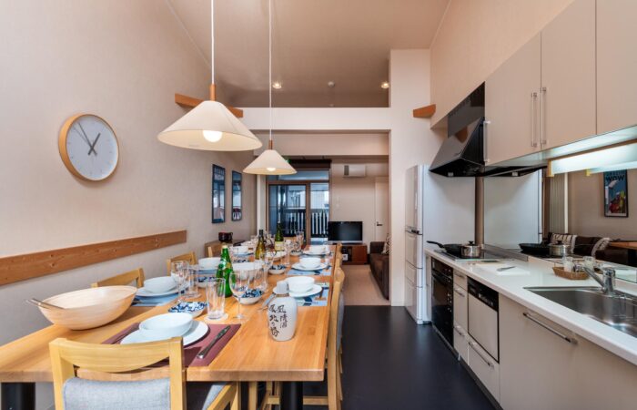 Gondola Chalets self-contained accommodation Niseko kitchen and dining area Snowscene Travel Agency