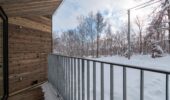 balcony view of snow from Roku Niseko self-contained accommodation in Niseko Japan