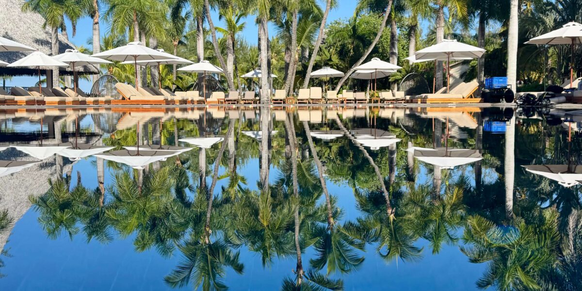 Palm trees and swimming pool at club med mauritius
