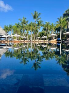 Palm trees and swimming pool at club med mauritius