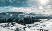St. Moritz views of snow-covered mountains in the Swiss Alps.