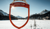 St Moritz sign photo opportunity in snow fields.