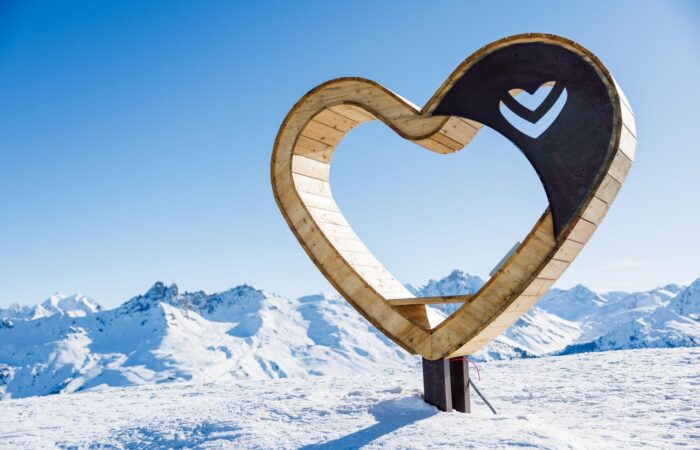 Meribel France heart logo on ski fields