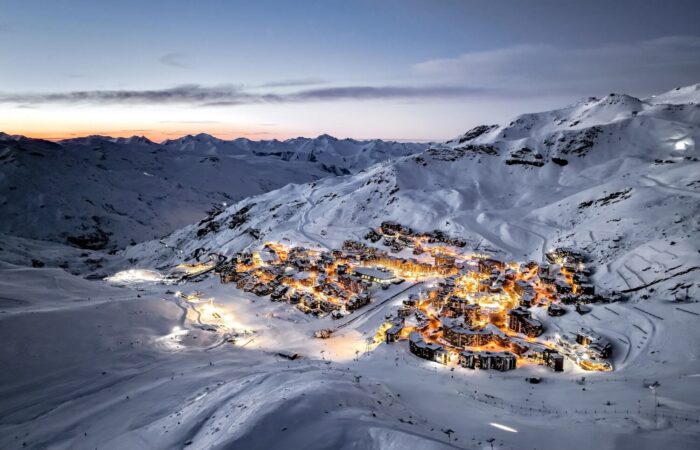 Aerial view of Val Thorens France at night