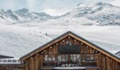 A wooden building amongst the snow at Val Thorens France