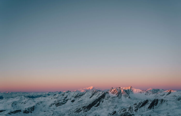A sunset view over the mountains at Val Thorens France