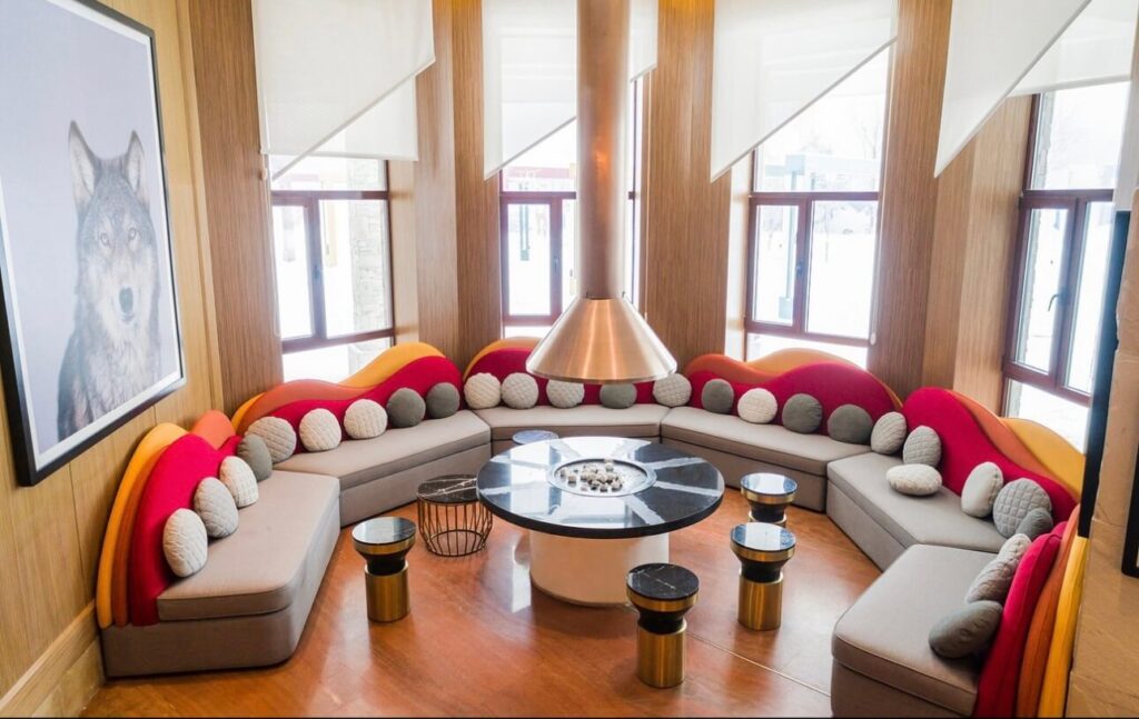 fireplace and lounge area in club med beidahu