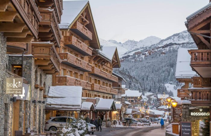 Downtown Meribel with snow covered buildings