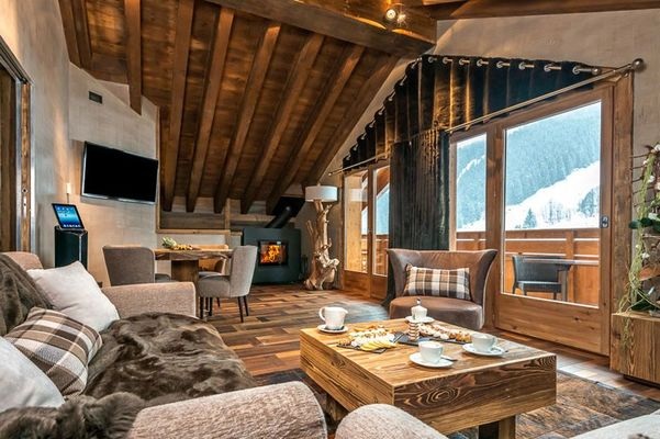 Luxury living and dining room at Hotel Le Kaila Meribel France