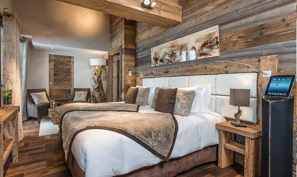 A luxury bedroom at Hotel Le Kaila, Meribel France