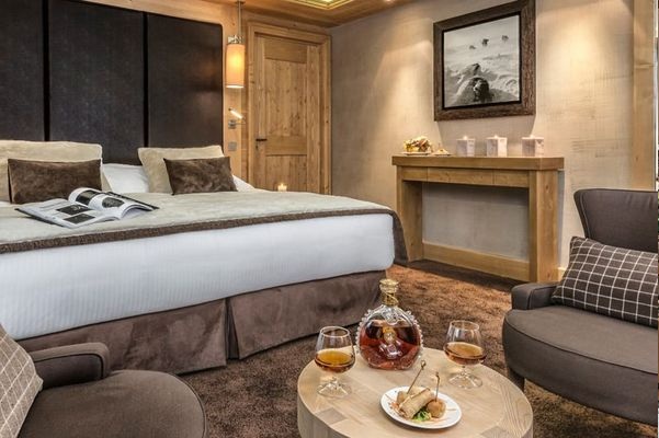 A luxury bedrrom at Hotel Le Kaila, Meribel France