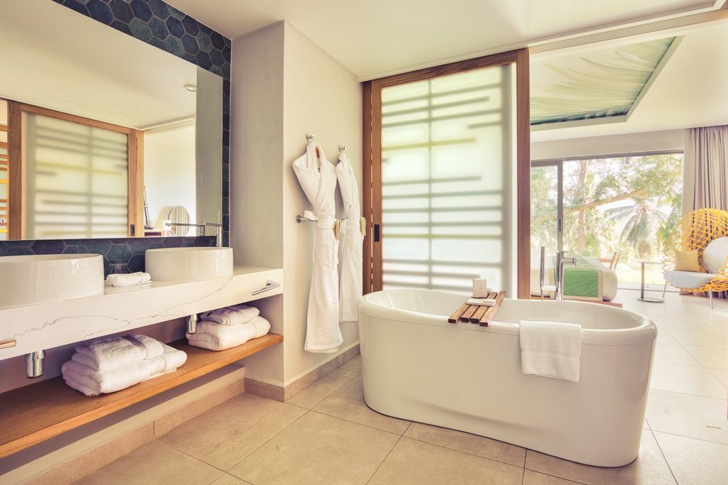 Club Med Seychelles bathroom with standalone tub