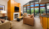 A living area with fireplace at Westin Monache Mammoth