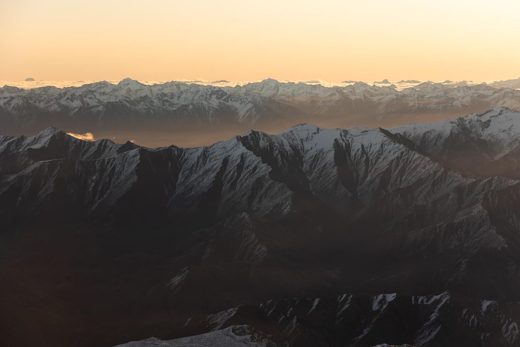 An aerial view of the mountains at Milford Sound