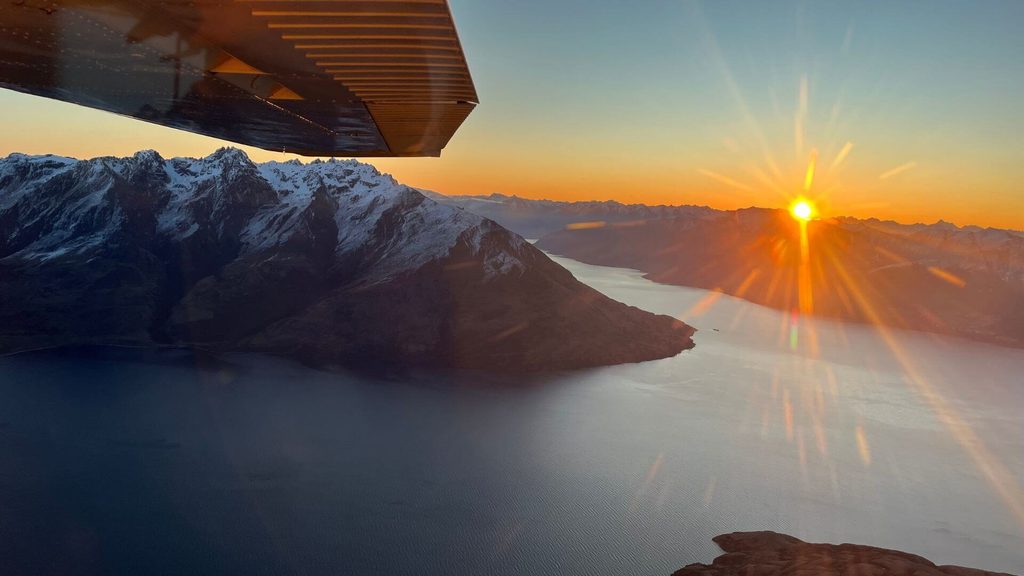 A view of Milford Sound from the Air Milford Sunset flight
